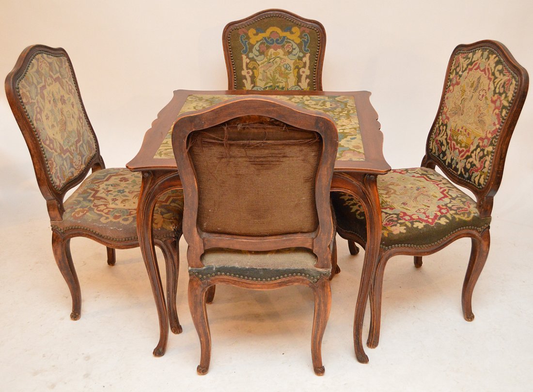 French style games table, needlepoint surface and 4 (1 of 7)