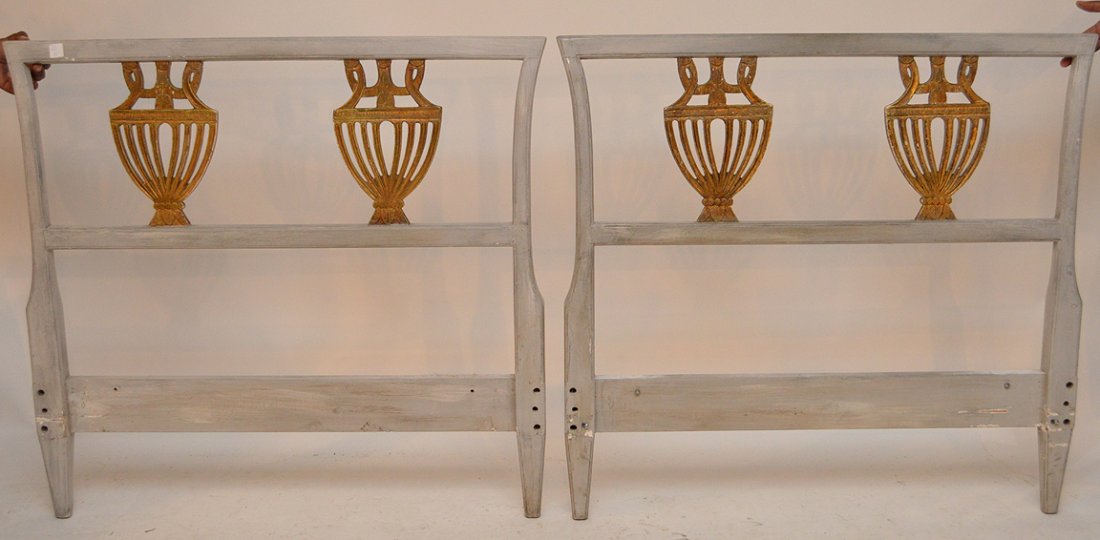 Pair white wash headboards, urn motif, 37"h x 39 1/2"w: Pair white wash headboards, urn motif, 37"h x 39 1/2"w