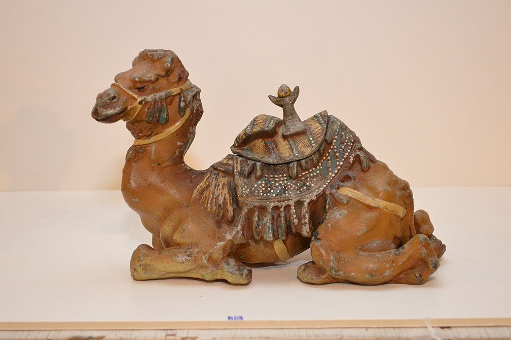 Cold Painted White Metal Camel Ink Well.  Condition: (1 of 6)