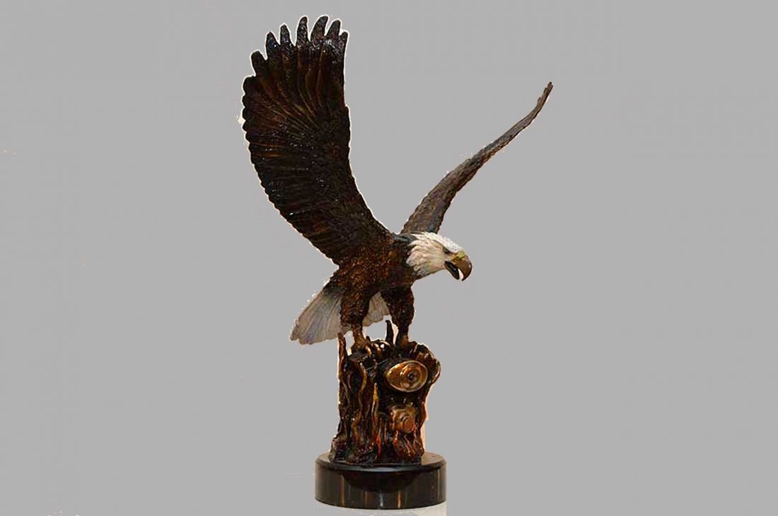 Polychrome Bronze Harley Davidson Eagle Sculpture. (1 of 6)