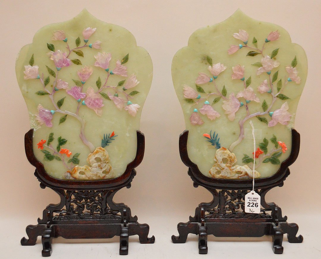 Pair Jade And Hard Stone Table Screens.  Condition: (1 of 9)