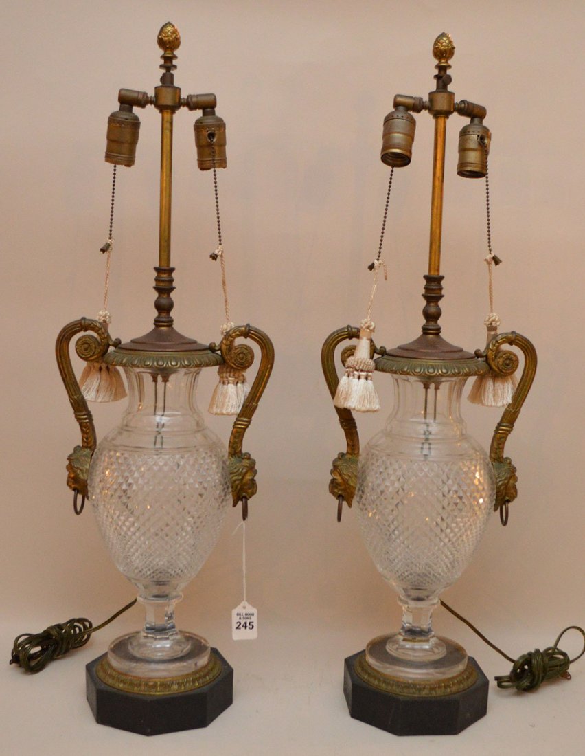 Pair of crystal bronze mounted lamps on black marble (1 of 4)