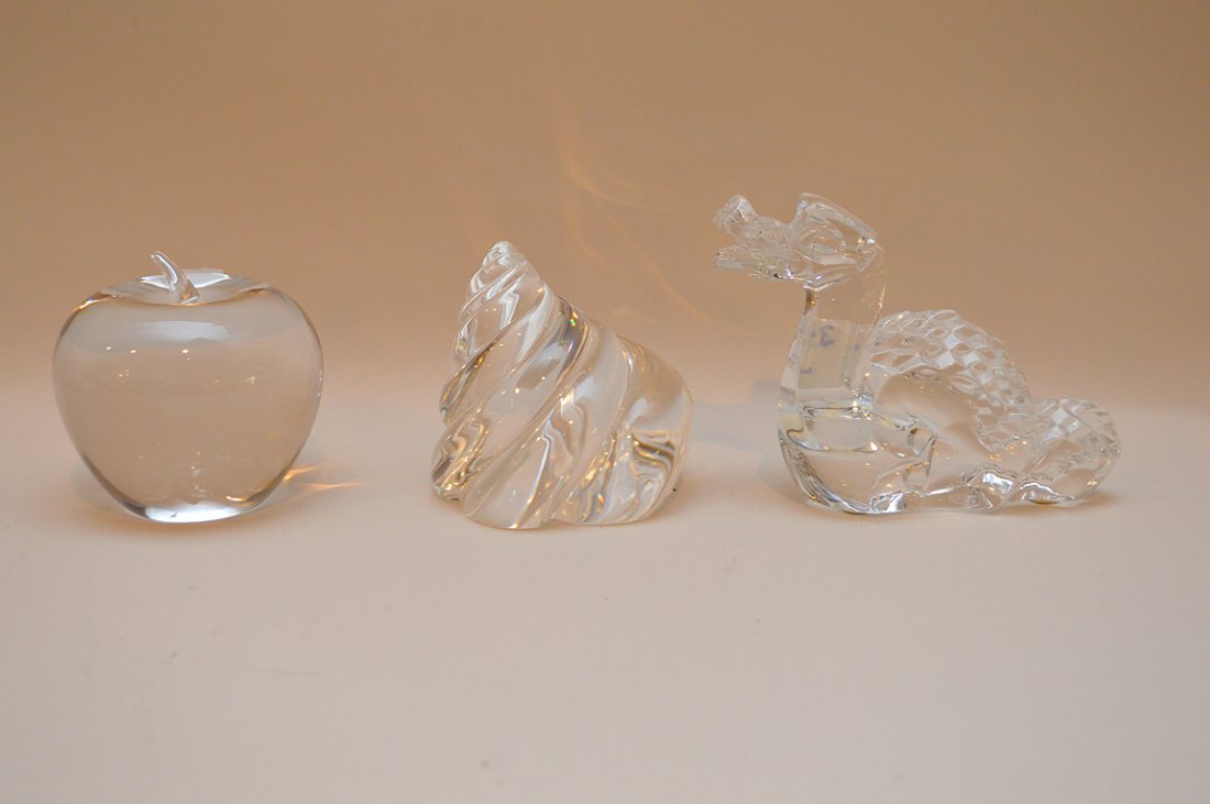 3 clear glass pieces, incl; Baccarat duck (4"h), (1 of 2)