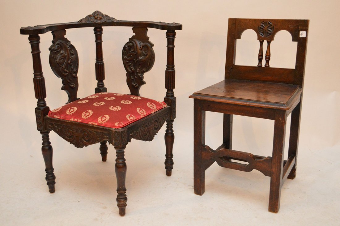 Carved walnut corner chair, angel at crest, Napoleonic (1 of 5)