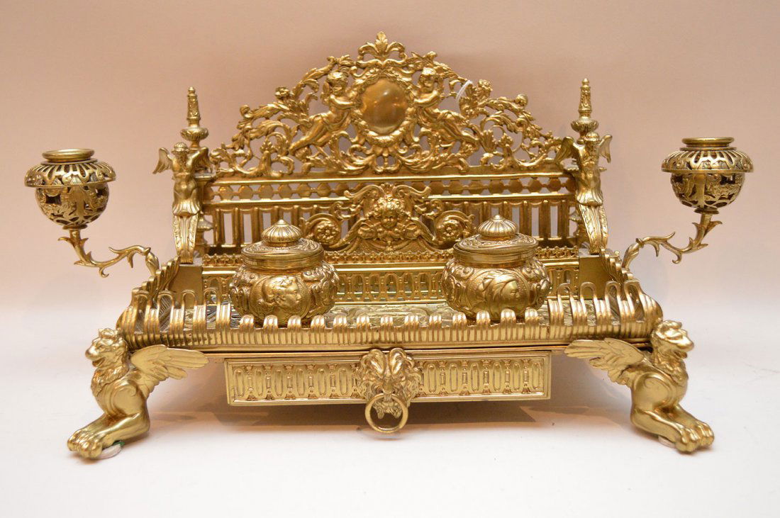 19th c. figural bronze footed inkwell, no glass (1 of 4)