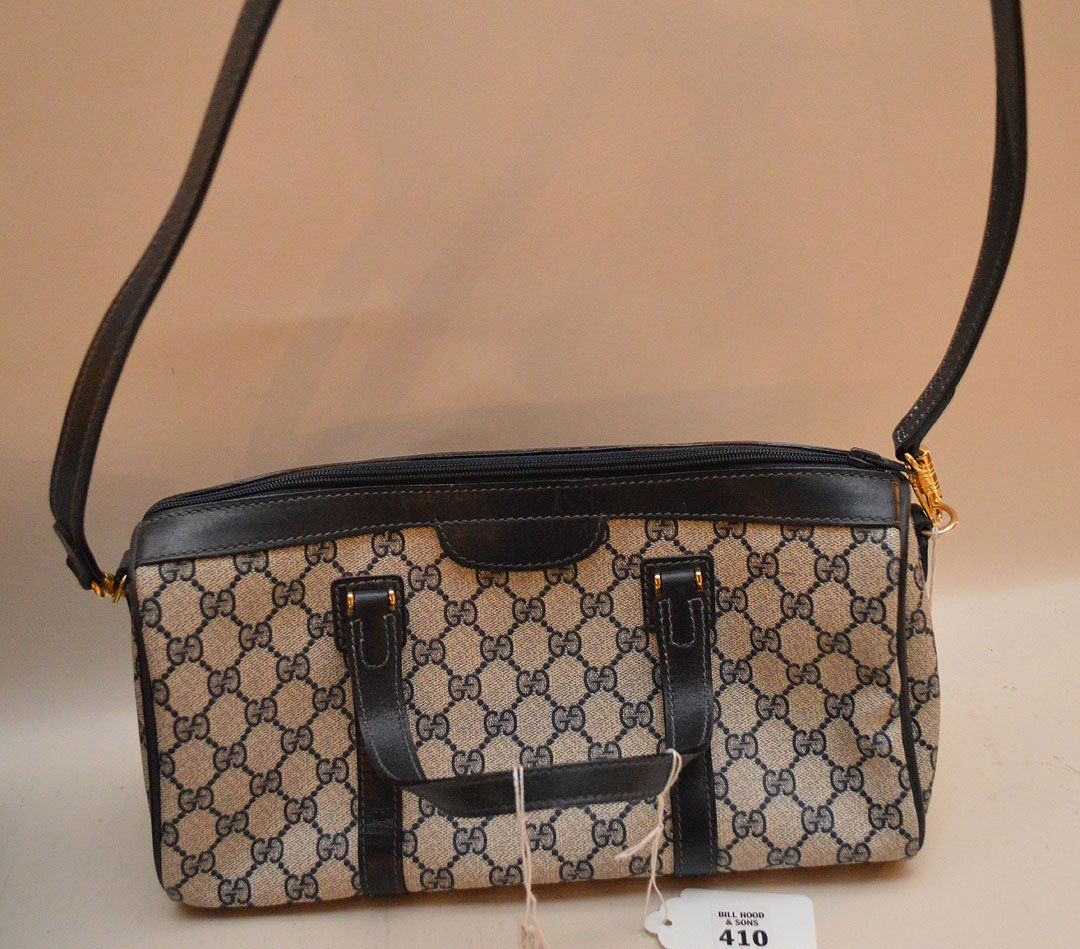 Vintage Gucci navy handbag, 8"h x 13"w x 5"d (1 of 6)