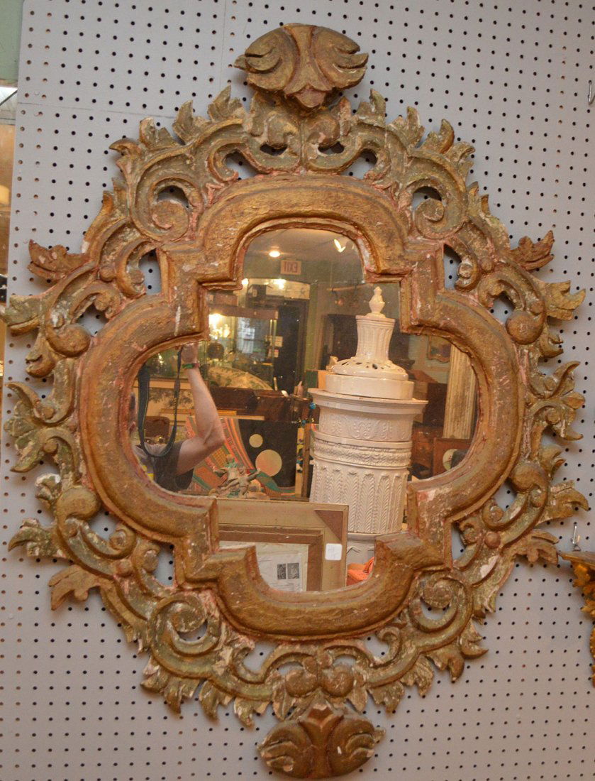 Early carved leaf and scroll frame mirror, 46"h x 36"w (1 of 1)
