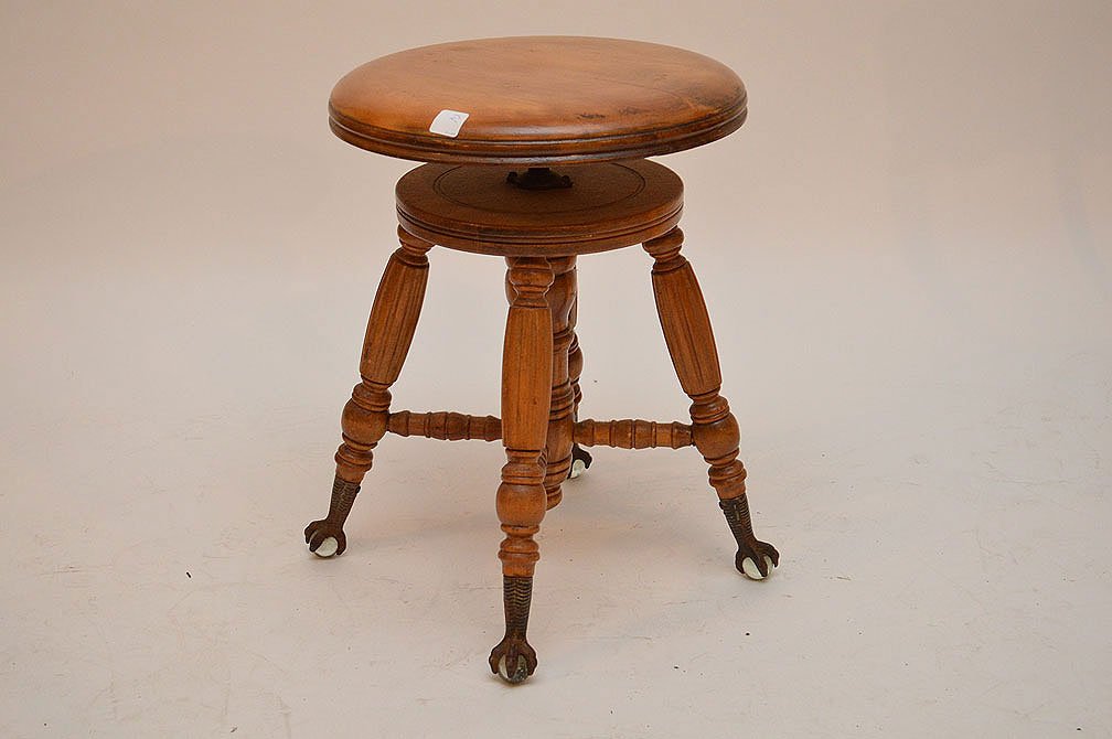 Antique piano stool, does not adjust, 18 1/2"h x 14"dia (1 of 3)
