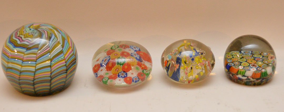 4 colored glass paper weights, 1 5/8"h to 2 1/2"h (1 of 4)
