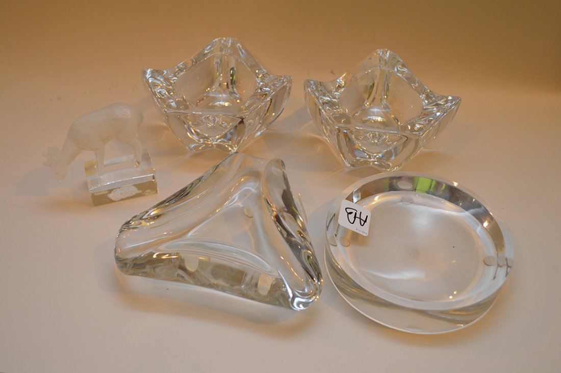 5pcs Crystal, 2 Daum France heavy ashtrays, Lalique (1 of 6)