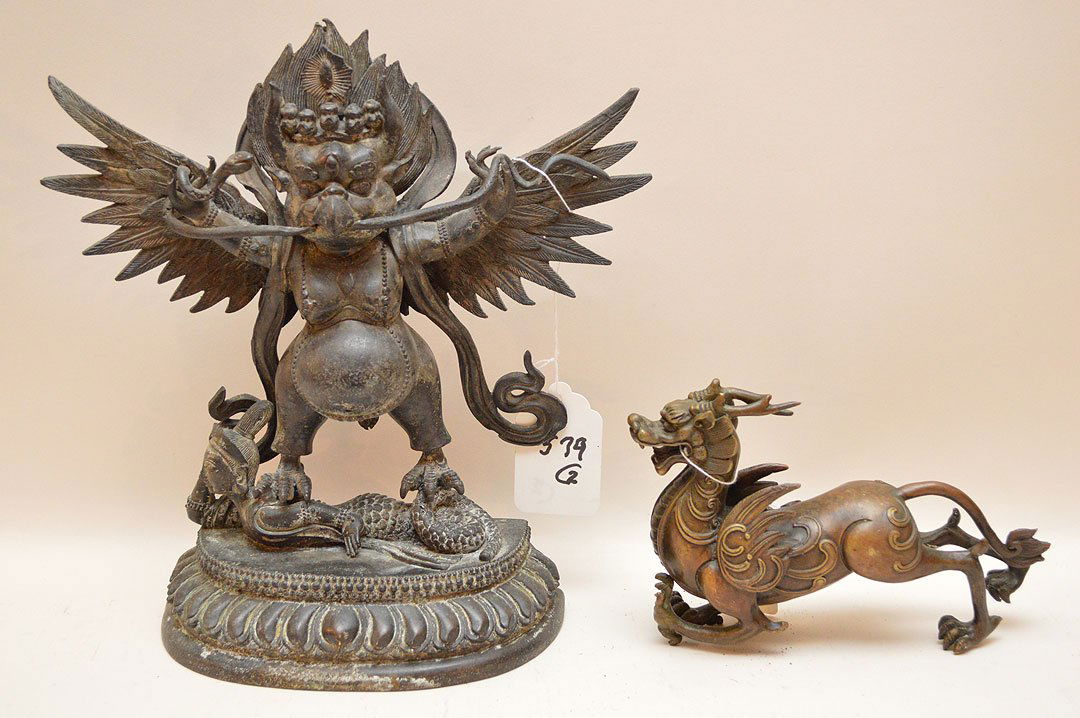 2 pieces,  Bronze Asian sculpture of mythological (1 of 10)