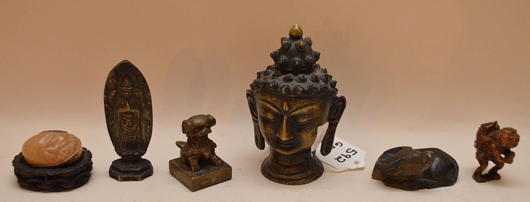 6 Pieces Assorted Carvings And Bronzes.  Large Buddha (1 of 3)