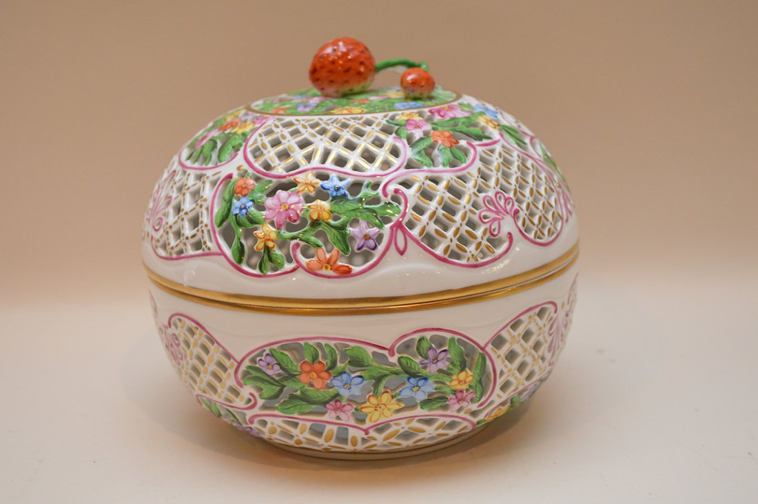 Herend reticulated covered bowl, 6 1/4"h (1 of 3)