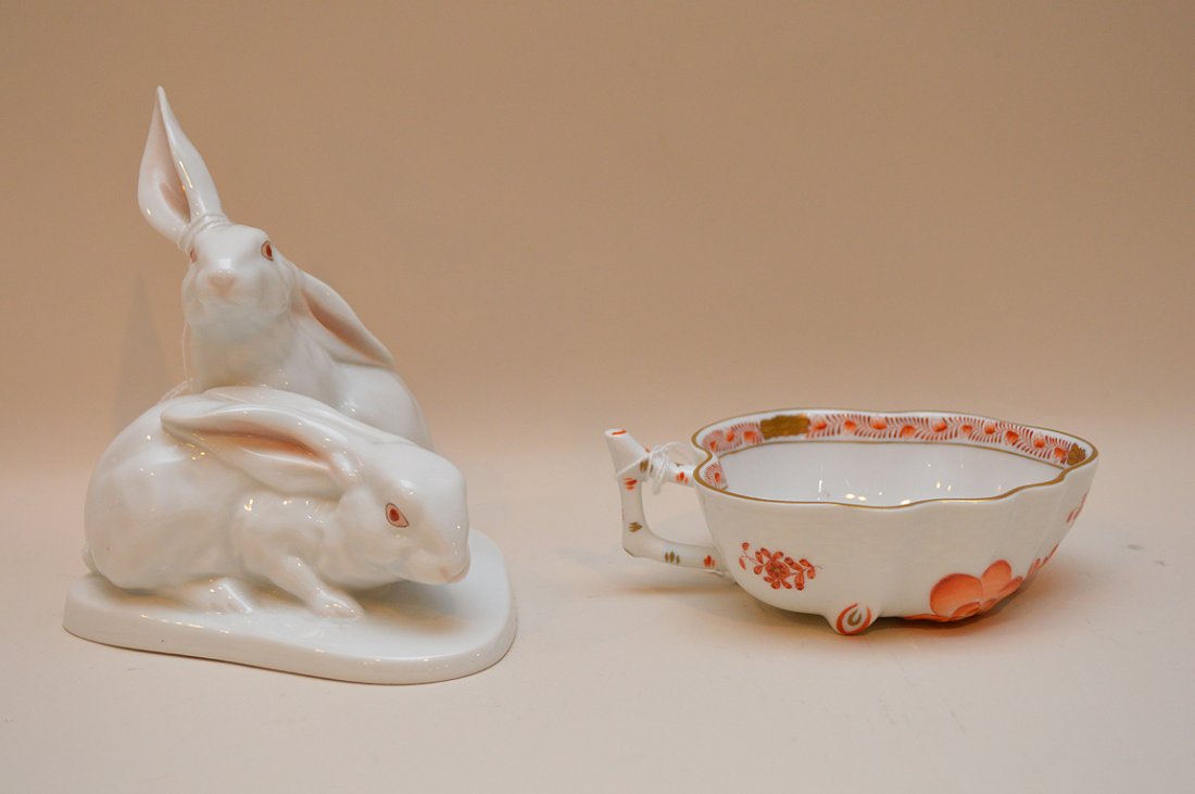2 Herend pieces, rabbit grouping (5 7/8"h) and small (1 of 5)