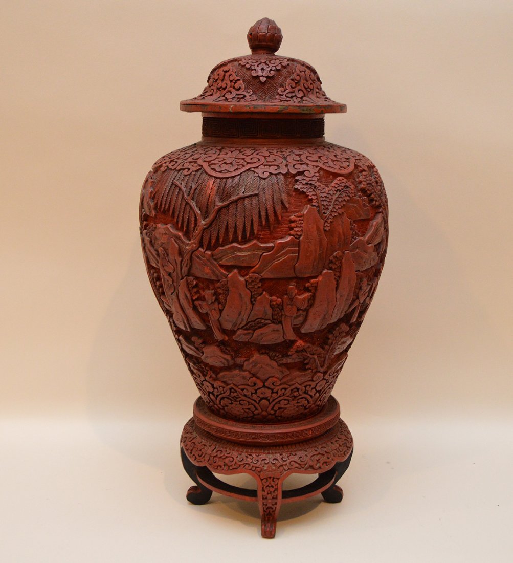 Covered Cinnabar vase, 18"h (1 of 10)
