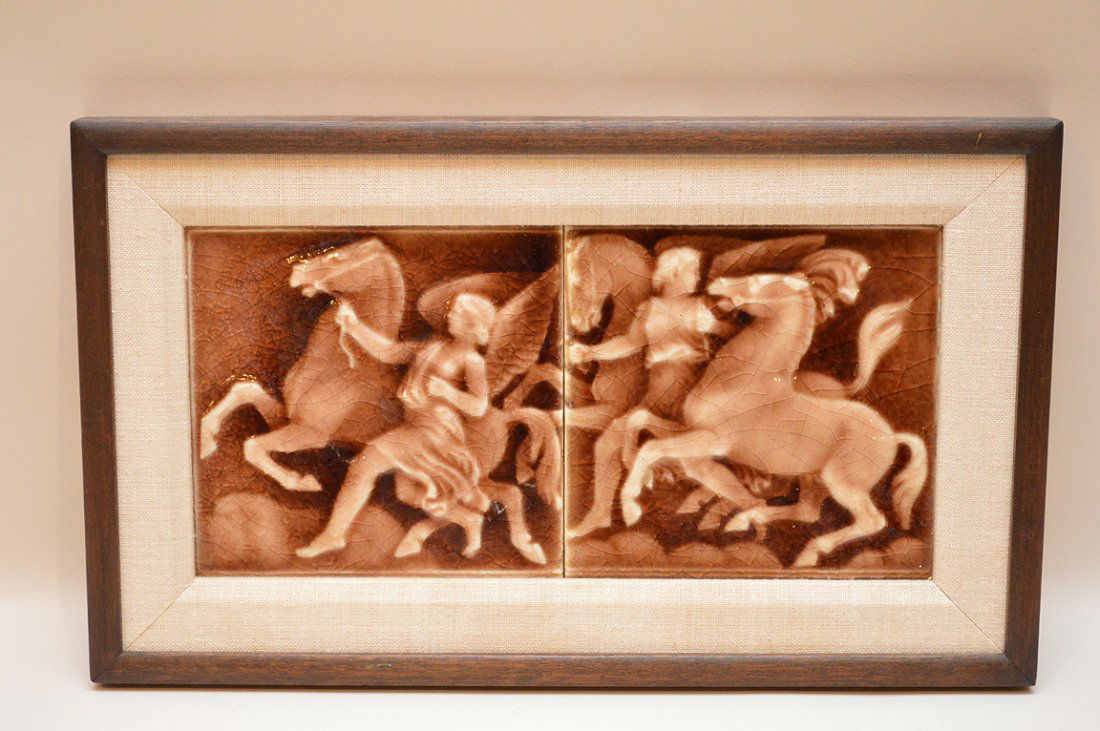 Pair mythological tiles, framed, tiles are 5 1/2" x 5 (1 of 6)