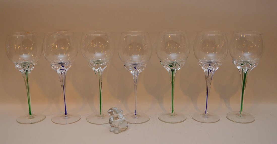 7 green to clear stems with baccarat rabbit, 3"h (1 of 3)