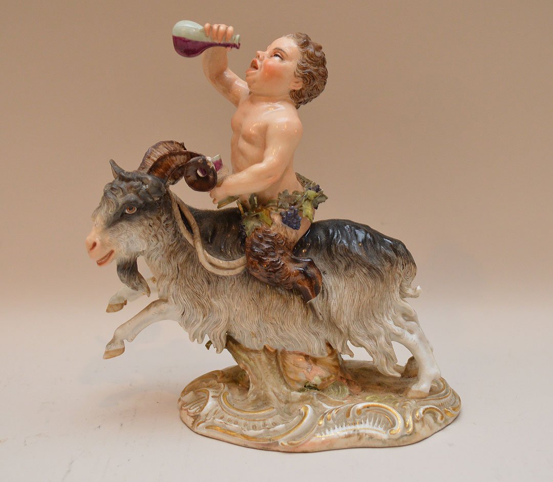 Antique Meissen putti with animal, 7 1/8"h x 6 5/8"w (1 of 6)