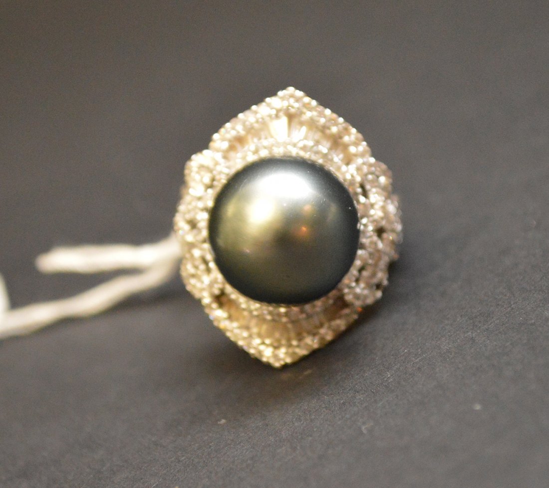 14mm Tahitian South Sea Black Pearl and Diamond Ring (1 of 4)