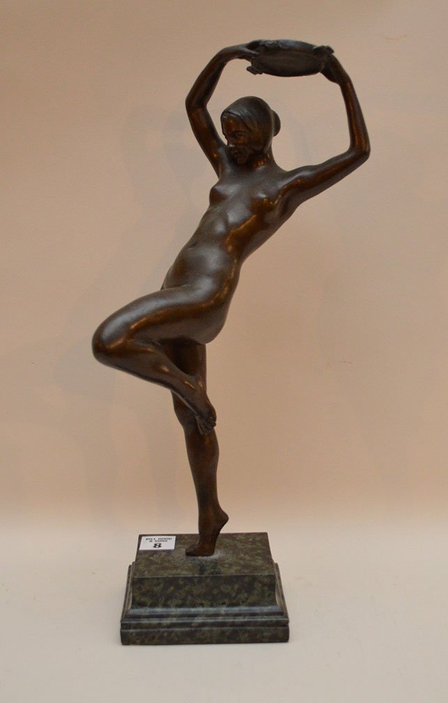 Antique Bronze Dancer with tambourine on a marble base. (1 of 4)