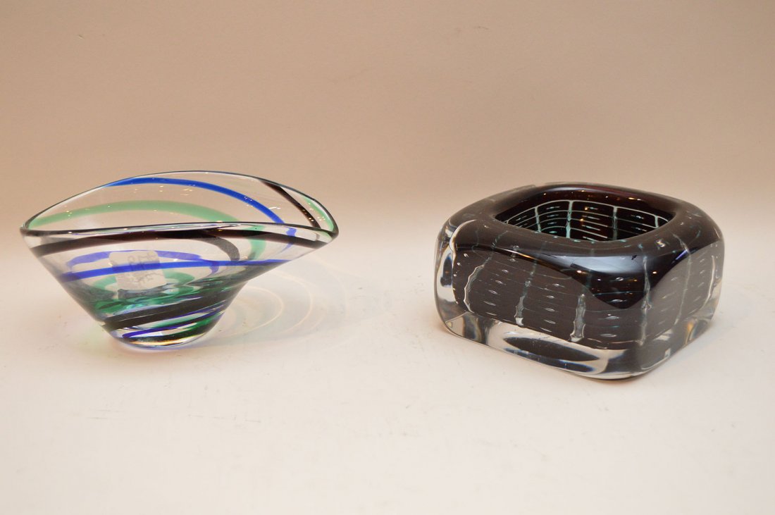 Two Orrefors Glass Bowls.  Square Bowl Ht. 3"  5 1/2" x (1 of 3)