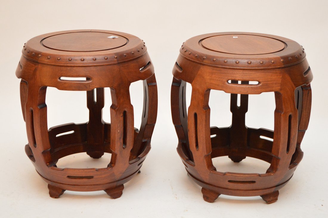 Pair of teak wood oriental style open work stands, 18"h (1 of 2)