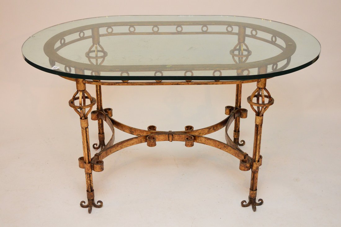 Breakfast table, gilded iron decorative table base with (1 of 3)