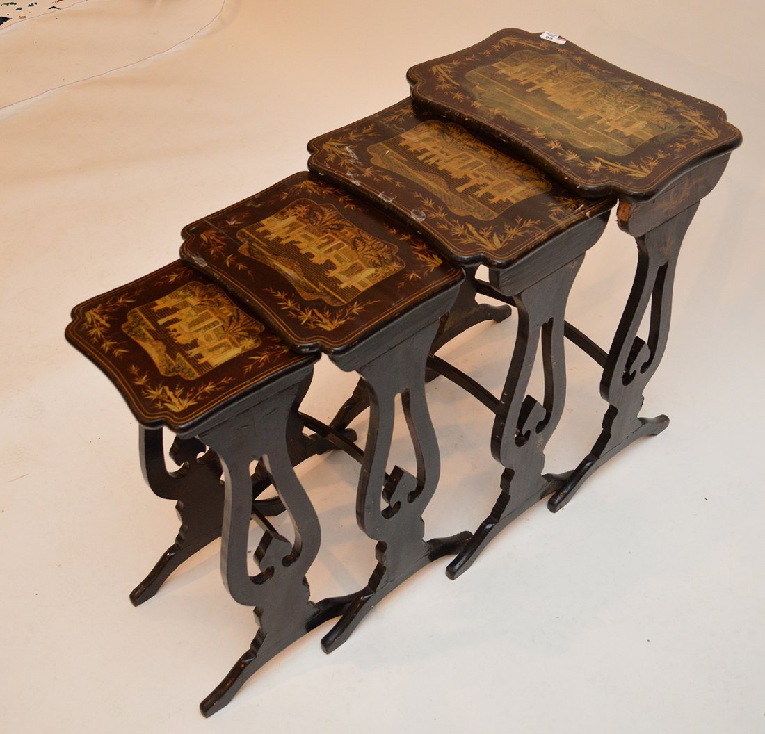 Nest (4) tables, chinoiserie motif.  Largest Table Ht. (1 of 8)