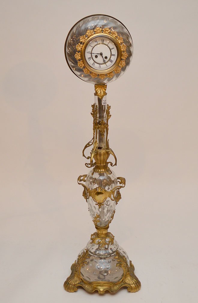 Baccarat And Gilt Metal Standing Clock, 54"h (glass (1 of 10)