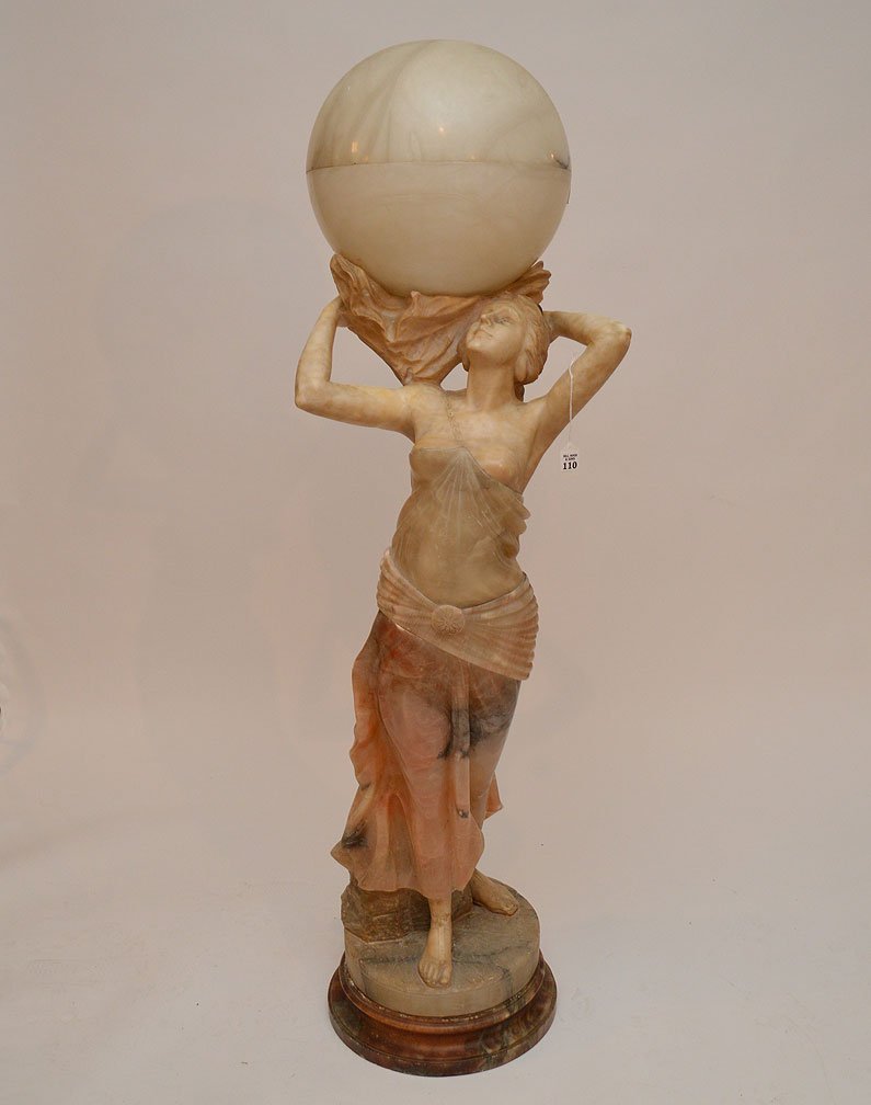 Large Carved Alabaster Figural Lamp.  Condition: one (1 of 10)