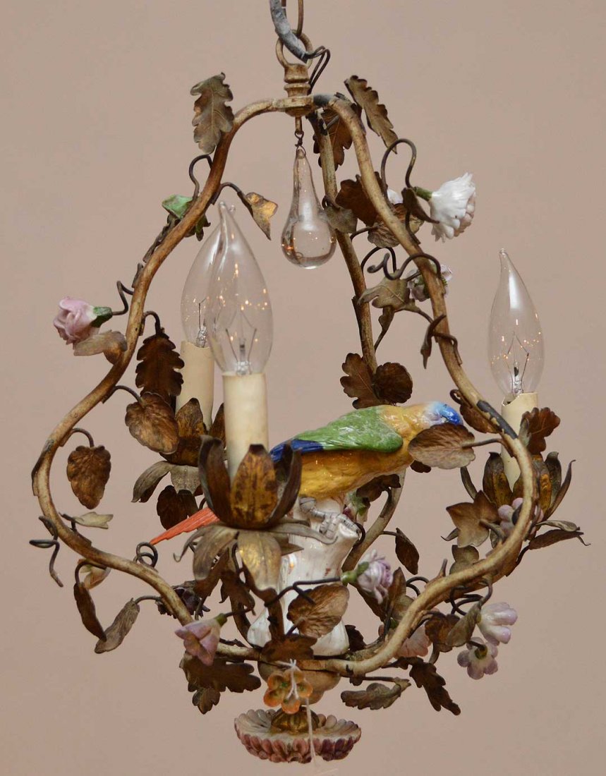 Gilt Metal & German Porcelain 3 Light Fixture. Ht. 16" (1 of 5)