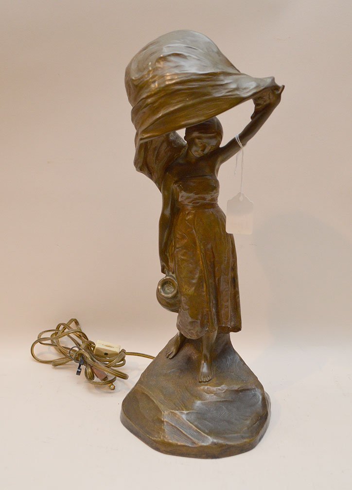 Bronze Lamp Signed Rubins depicting a woman carrying a (1 of 6)