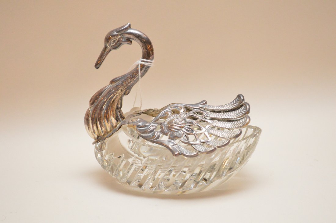 Large sterling and crystal swan motif master salt, 4 (1 of 2)