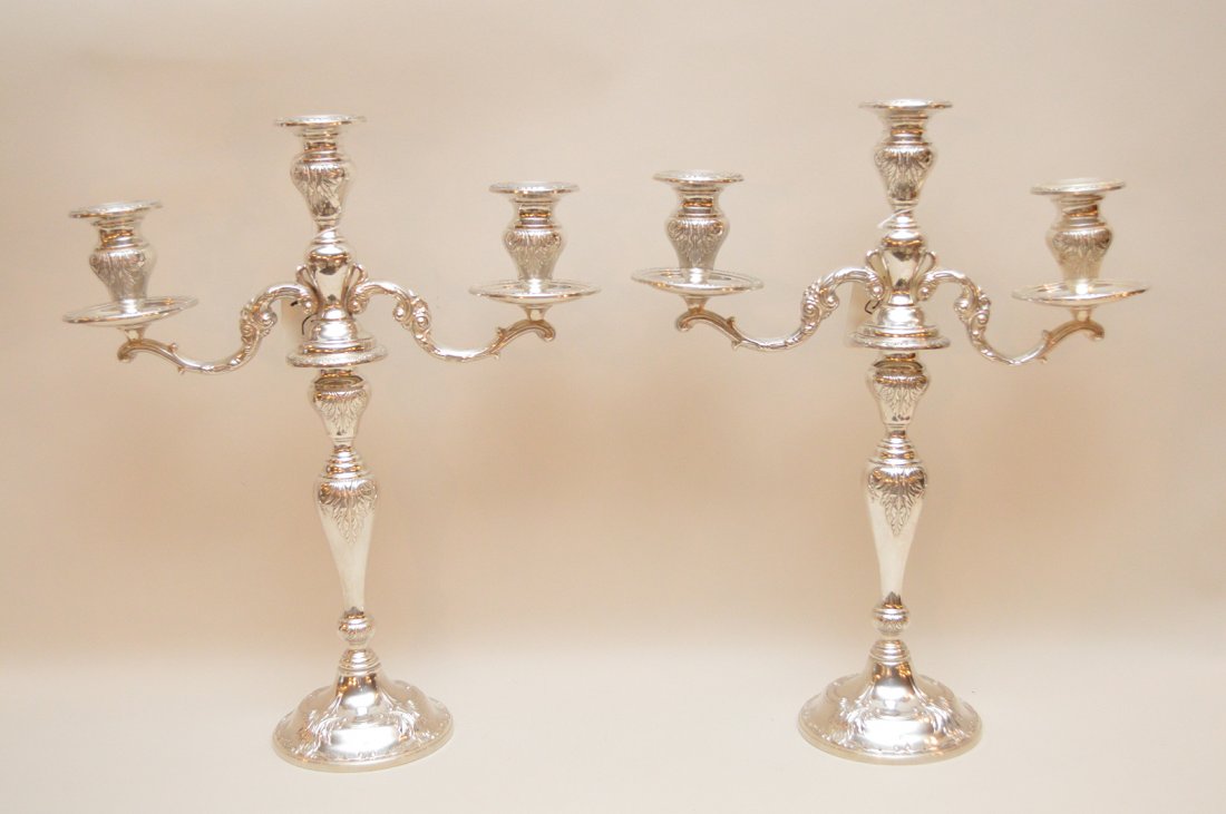 Pair of sterling 3 light candelabra, 62ozt each (1 of 3)