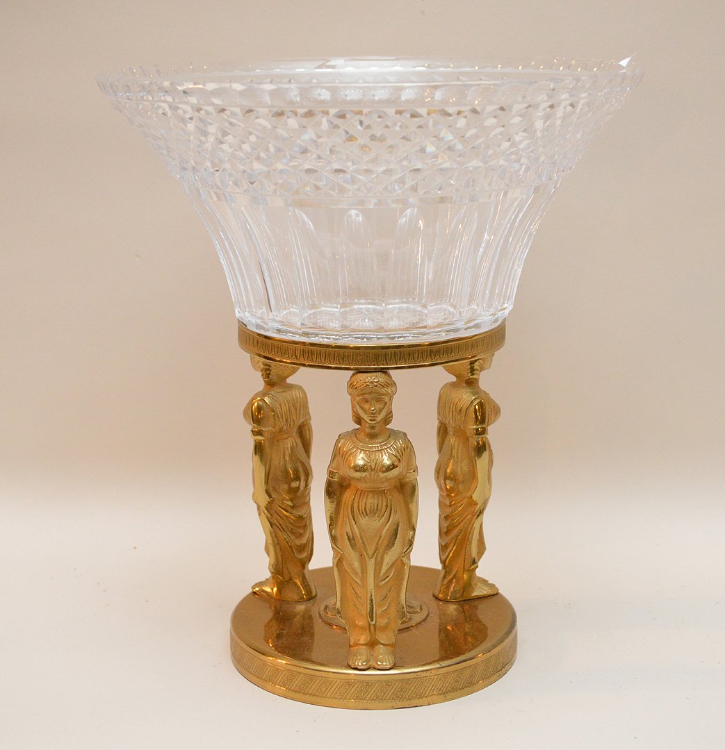 Bronze and crystal centerpiece with 3 figural supports, (1 of 3)