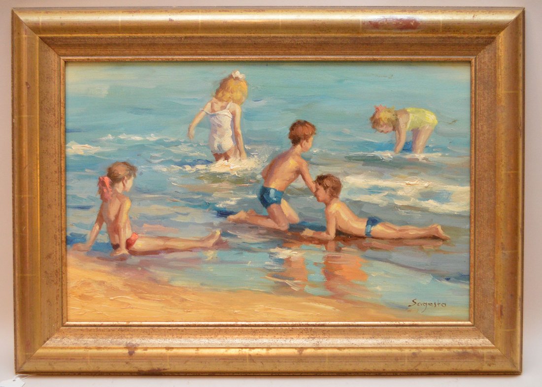 LUIS SAGASTA, OIL ON BOARD, H 18" W 12", CHILDREN ON (1 of 5)