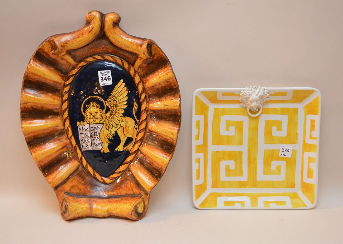 Two Italian Pottery Dishes.  One Shield Form 17" x 12" (1 of 5)