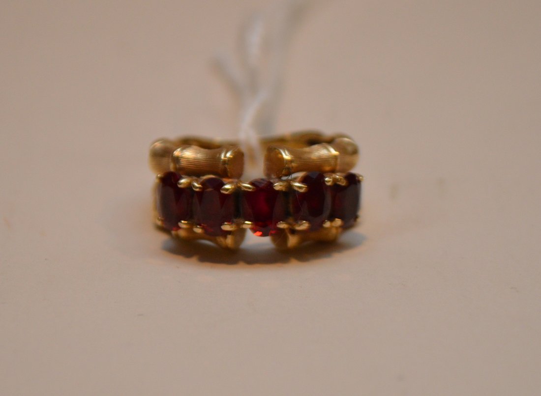 Gold bamboo and red stone ladies ring: Gold bamboo and red stone ladies ring