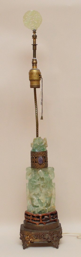 Chinese green quartz lamp on attached footed (1 of 6)