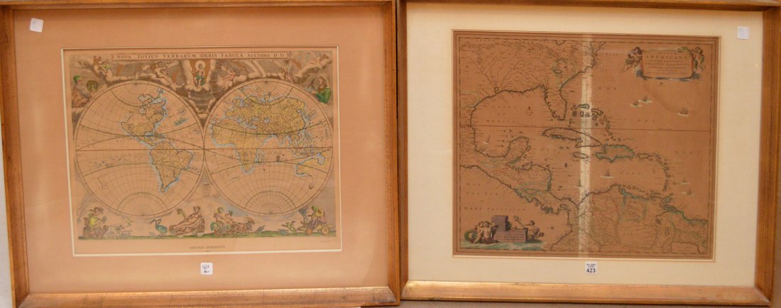 Pr. Antique Maps, Danker Dankerts & Americas &: Pr. Antique Maps, Danker Dankerts & Americas & Caribbean Map, both approx. 18" x 23" sight