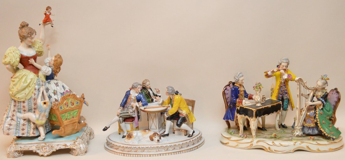 3 Capodimonte figural groups, 6"h, 9"h and 14 1/2"h (1 of 9)