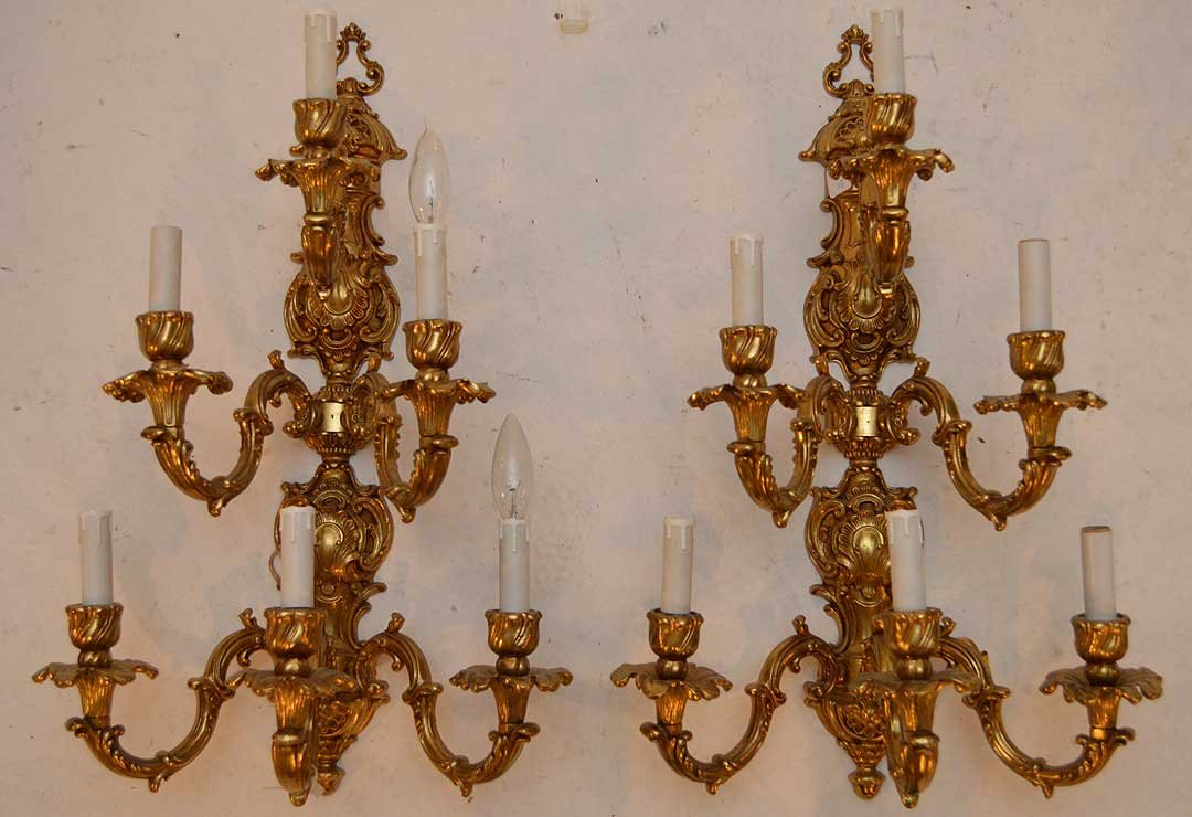 Pair 6 Light Bronze Sconces.  Condition: good.  Ht. 25" (1 of 4)