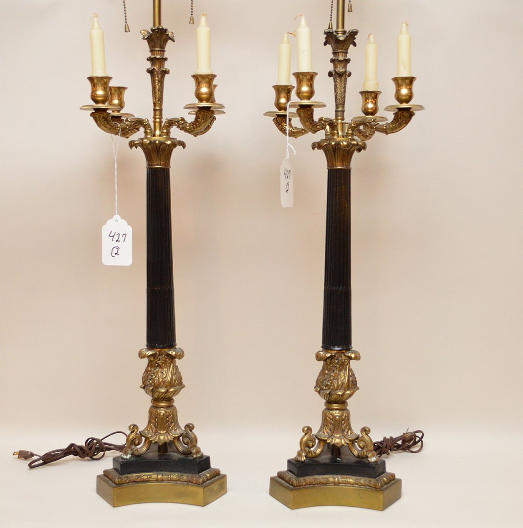Pair Bronze Candelabra form lamps.  Condition: good. (1 of 4)