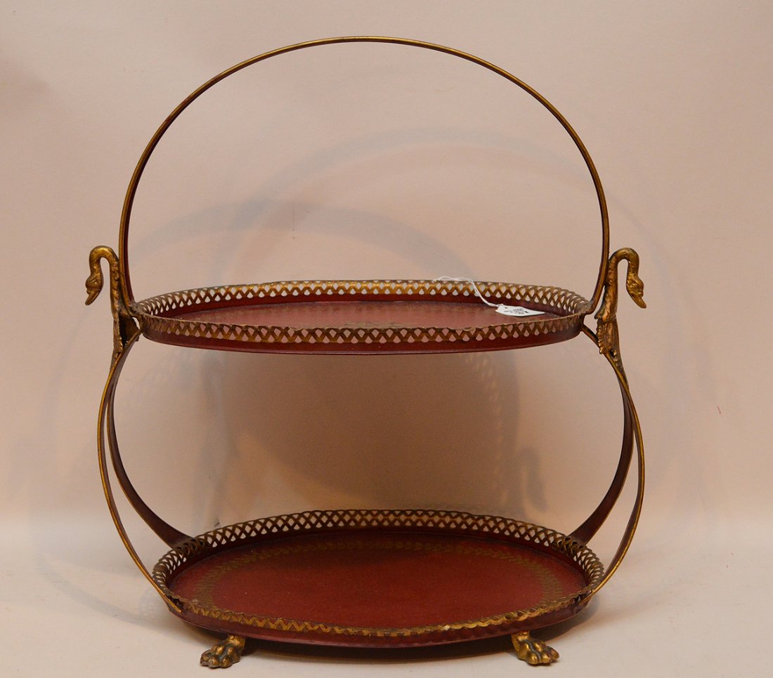 Painted Tole Two Tier Serving Stand.  Ht. 18 1/2" (1 of 4)