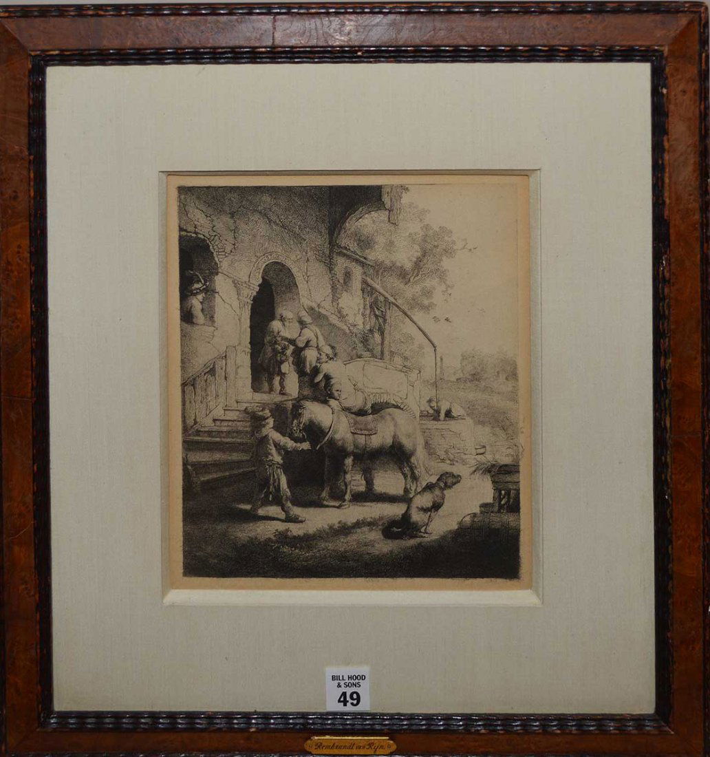 Rembrandt etching, “The Good Samaritan", label on (1 of 3)