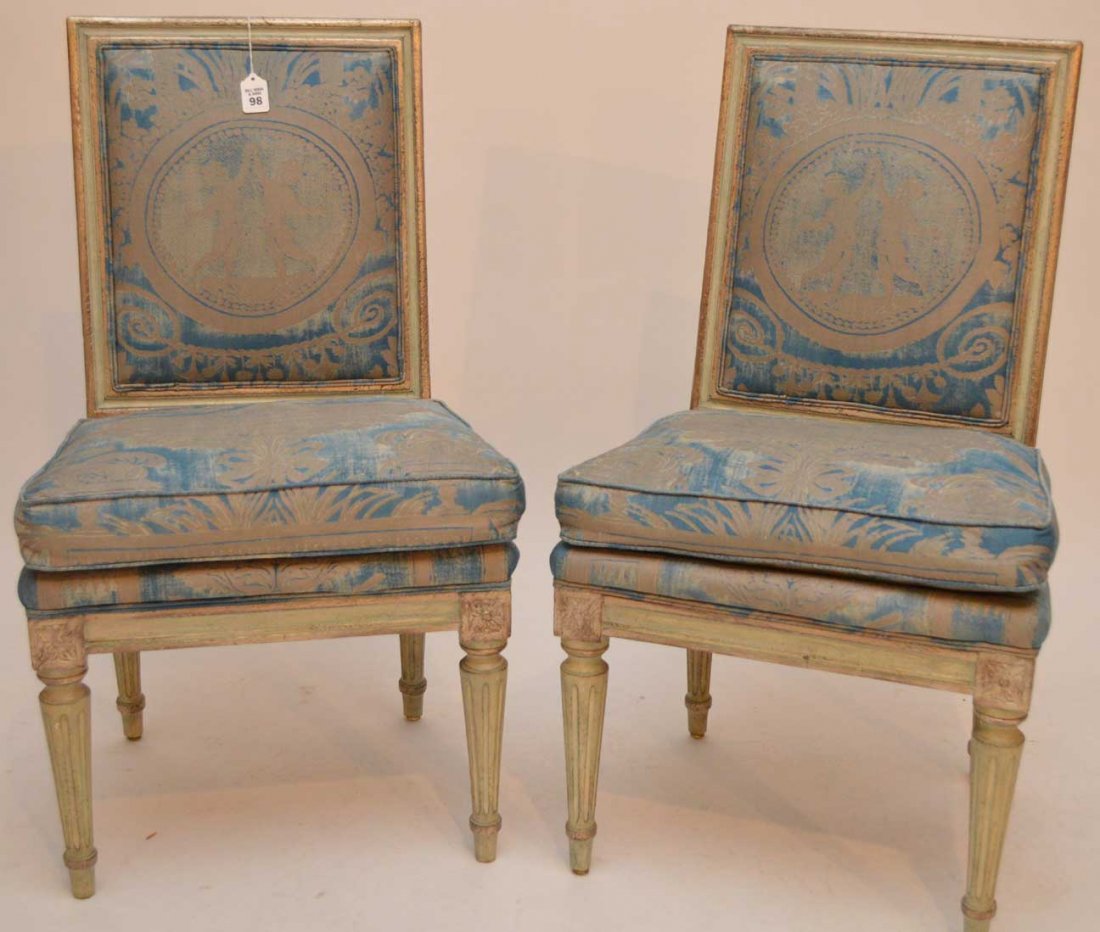 Pair painted Louis XV side chair with Fortuny fabric, (1 of 3)