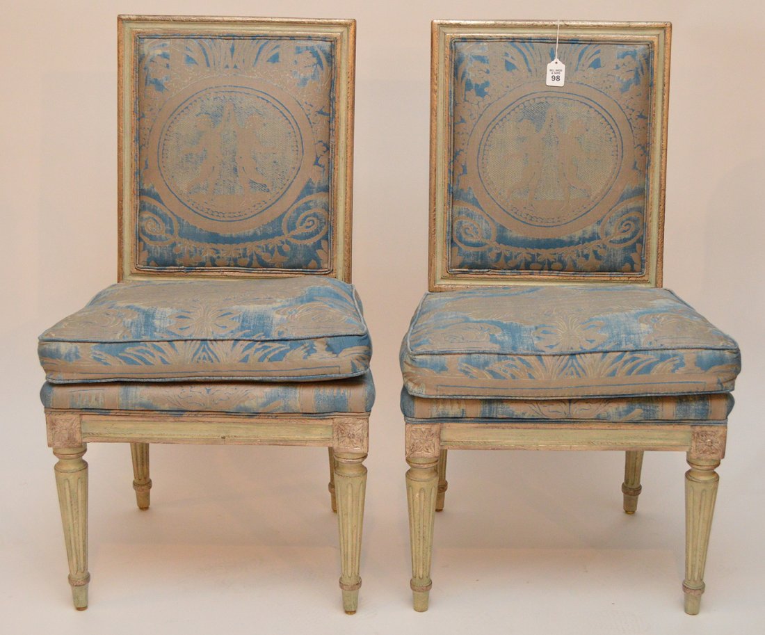 Painted Louis XV side chair with blue Fortuny fabric, (1 of 7)