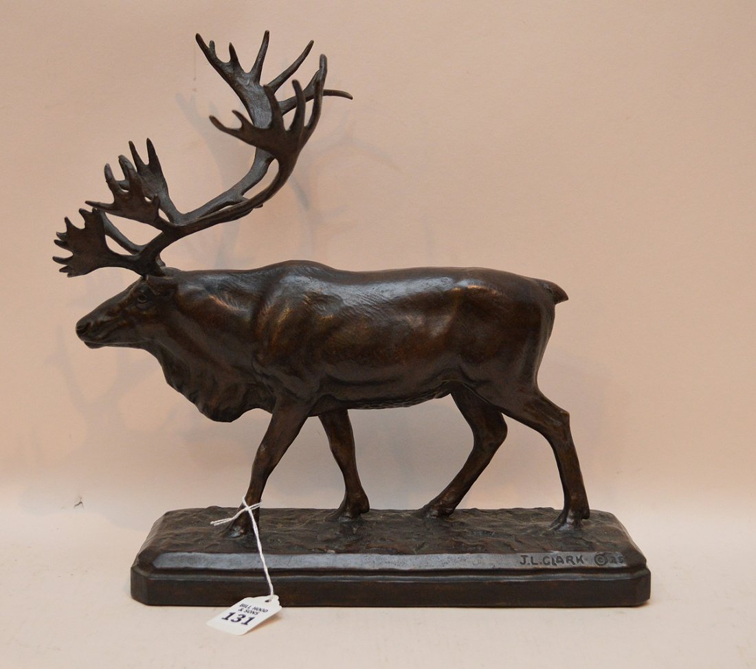 Stag bronze, signed J.L. Clark, 13"h x 13"d (1 of 5)