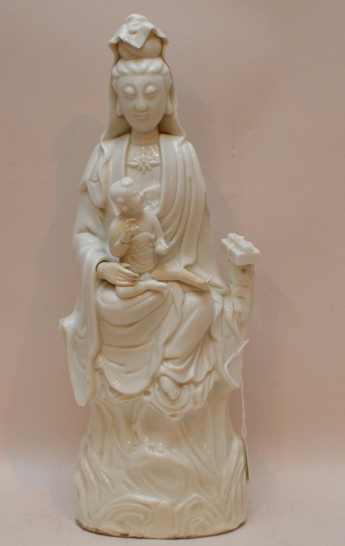 Early Blanc De Chine Quan Yin figure, 16"h (old repair) (1 of 4)