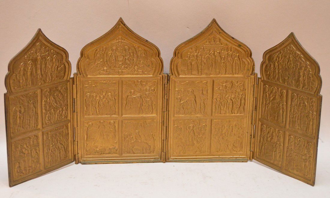 Russian Bronze 4 Panel Icon.  Ht. 6 7/8" Wth. 16" (1 of 10)